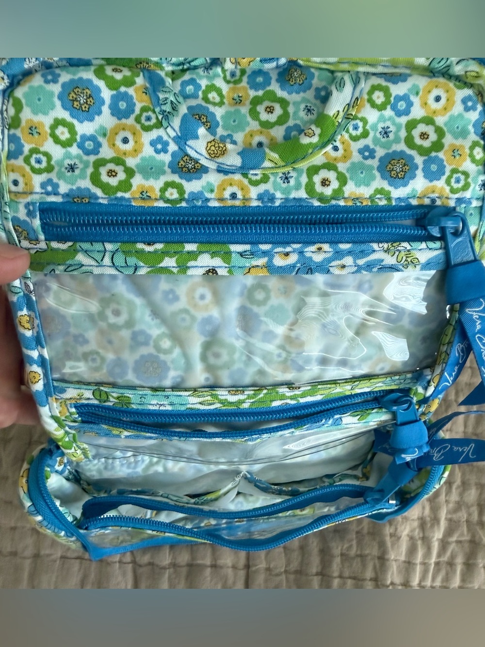 Vera Bradley English Meadow Quilted Floral Travel Bag in Blue, Green & Yellow - Picture 3 of 7